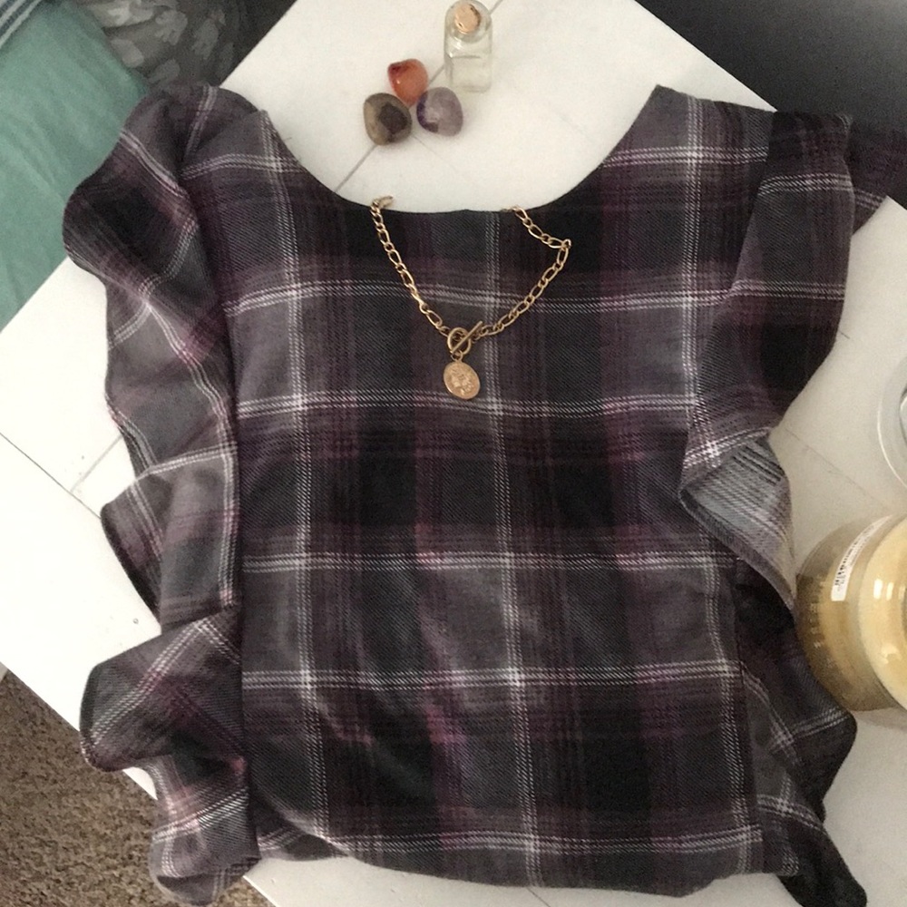 rue 21 plaid ruffle blouse